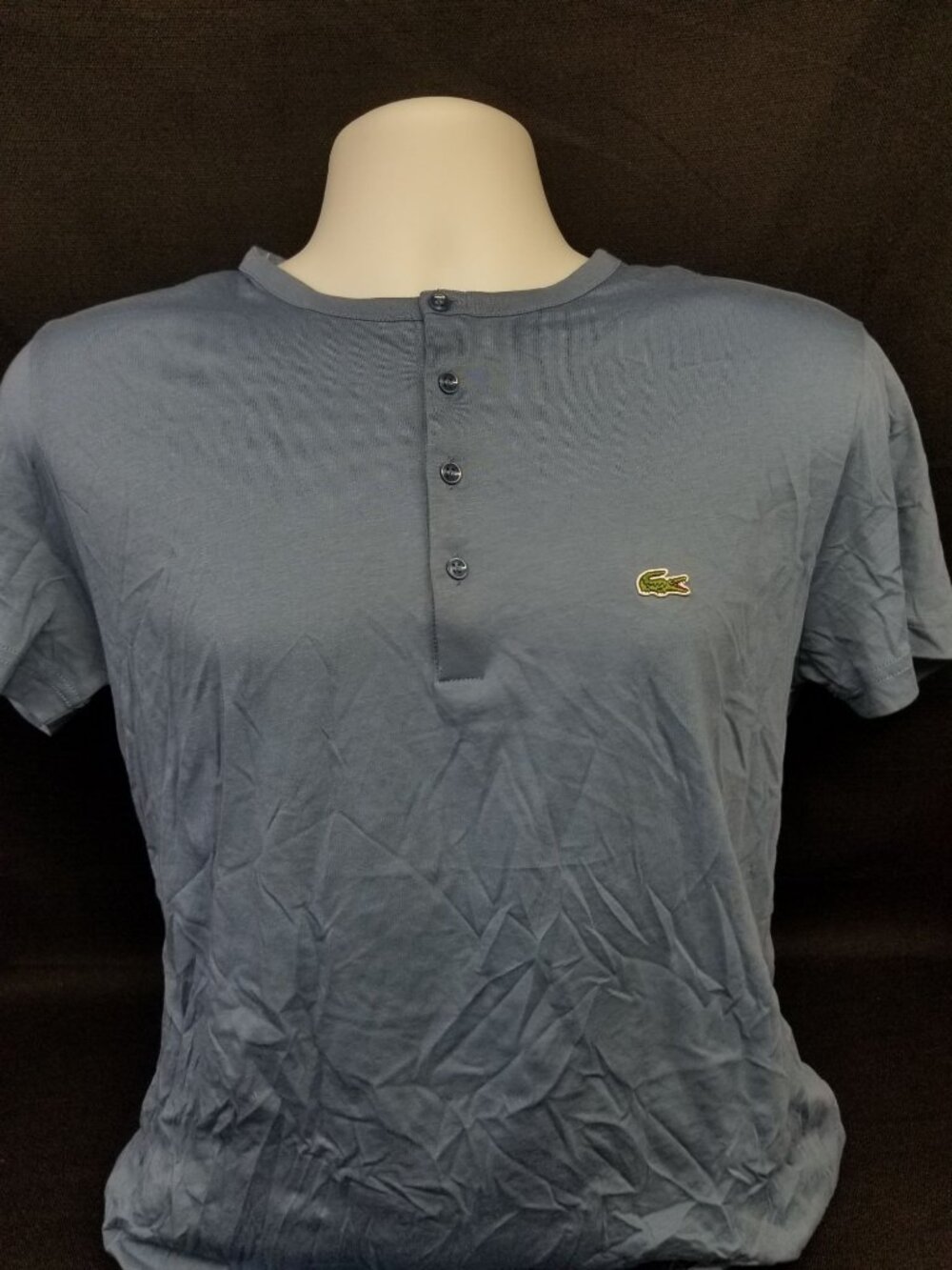 Lacoste Men's Pima Henley T-Shirt Blue Size S NEW WITH TAGS!